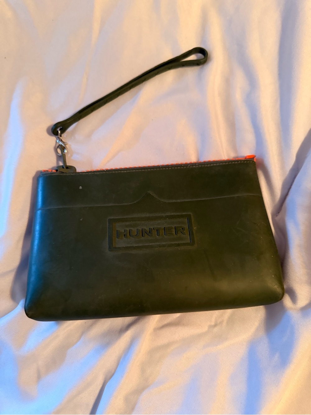 Hunter Black Wristlet Pouch with Orange Zipper